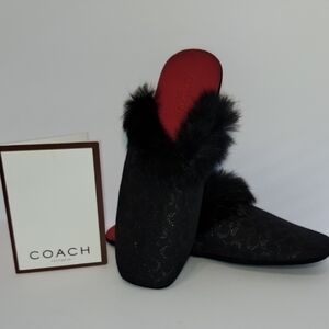 Coach Women's Black and Red Fur Slippers